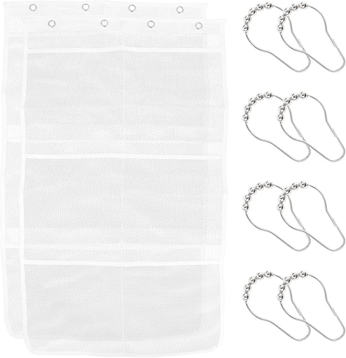 yuntop Shower Organizer, 23.6x13 inch Mesh Shower Caddy with 4 Metal Loop Hook, 6 Pockets Hanging Organizer to Hold Shampoo, Soap, Loofah (2 Pack)