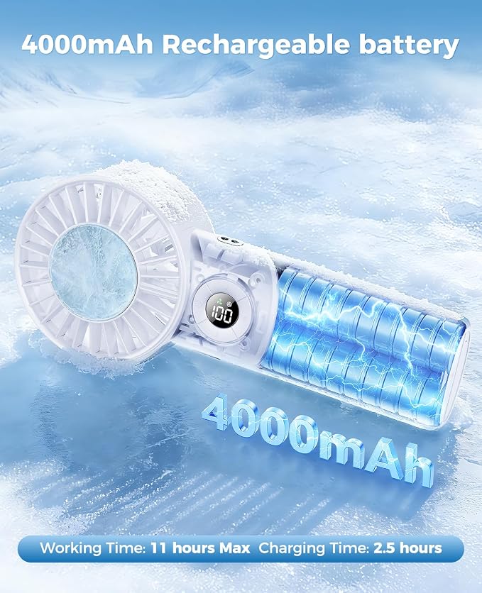 Portable Handheld Fan with Semiconductor Ice Cooling, 5 Seconds Cool Down | 4000mAh Handheld Fan/Table Fan/Neck fan 3 In 1, Rechargeable 10500 RPM Turbo cooling fan for Outdoor,Office,Camping,Travel