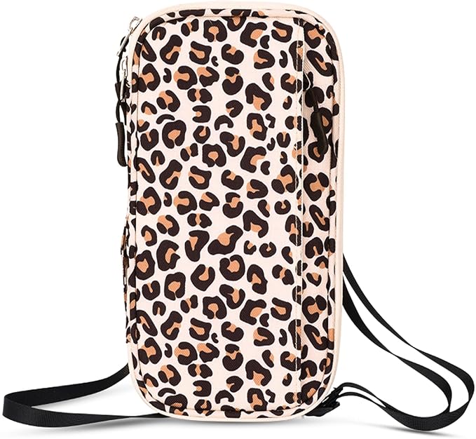RFID Blocking Family Passport Holder, Leopard print style，Multi-functional Travel Document Organizer, for Women, Men, and Families