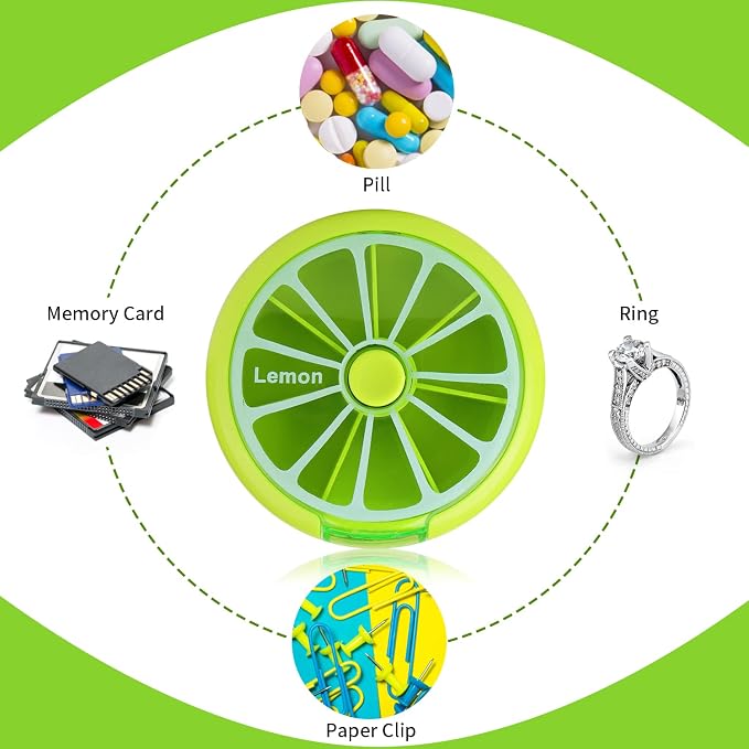 Portable Mini 7 Day Weekly Circular Shape Rotary Cute Fruit Style 3-Compartment Pill Organizer Box (Mixed Color)