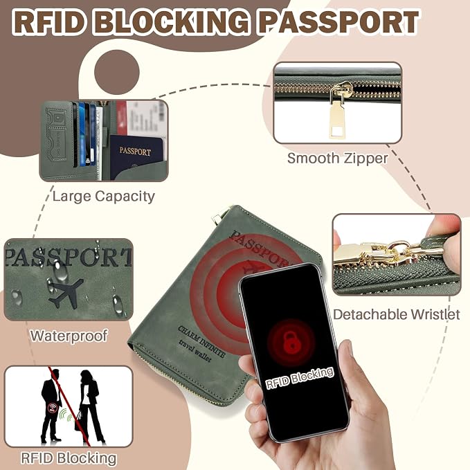 RFID Blocking Passport Wallet, Passport Holder for Travel, Black | Concealed Wallet with Tracker Case, Security Travel Document Organizer Protector Case, All-in-One Wallet, Travel Essentials