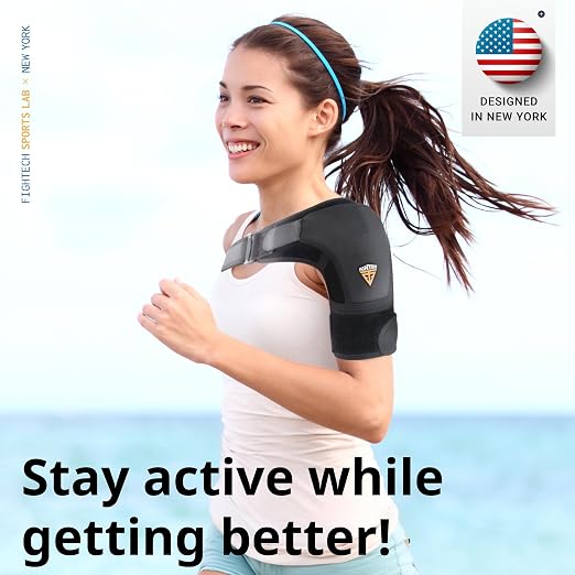 FIGHTECH Rotator Cuff Shoulder Brace for Women and Men - 4 Sizes - Shoulder Support - Pain Relief - Black - X-Small Petite Only (Chest 30-32" Bicep 7-9")