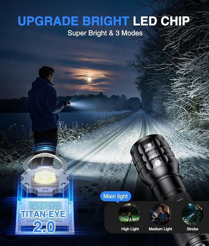 LETMY 6 Pack Rechargeable Flashlights 2000 Lumens, 3 Modes Bright Small Flashlight for Home Tactical Flashlights Rechargeable, Zoomable LED Flashlights Waterproof for Outdoor,Camping Emergency