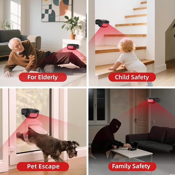 Motion Sensor Bed Alarm for Elderly Care with 1 Sensor and Plug-in Receiver, Caregiver Pager for Seniors, Doorway Hallway Chime and Bed Exit Alert, Indoor Room Monitor, No WiFi Needed
