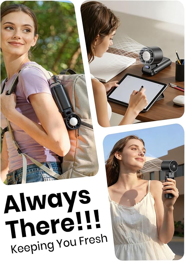 Portable Handheld Turbo Fan, 1-199 Speed Adjustable, Black | 4 IN 1 Pocket Design with LED Display, High-Power Motor, Rechargeable Battery, Mini Fans for Indoor/Outdoor/Travel/Work