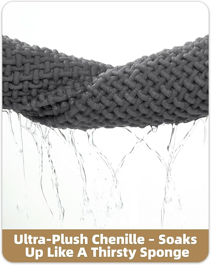 Color&Geometry Chenille Pile Large Bathroom Rugs Upgraded Denser, 24"x36" Non Slip Absorbent Grey Bath Mats for Bathroom Thin Fit Under Door, Washable Quick Dry
