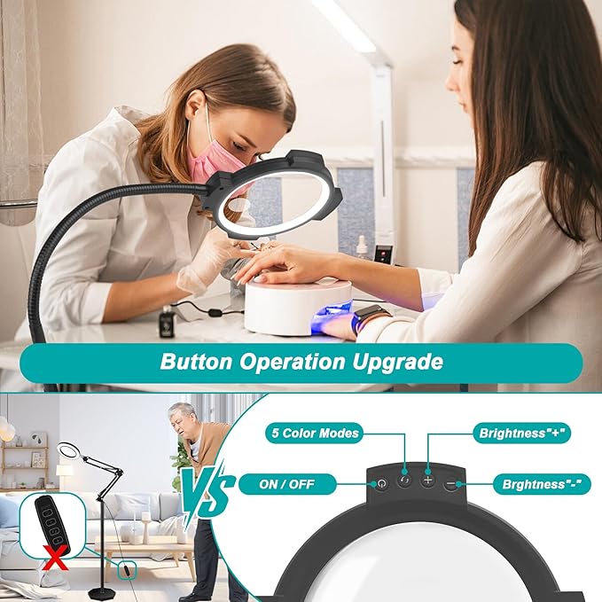 10X 30X Floor Magnifying Glass with Light and Stand, Large 54-LED Dimmable Magnifying Floor Lamp, 2 in 1 Lighted Magnifier for Reading,Close Work,Sewing, Crafts