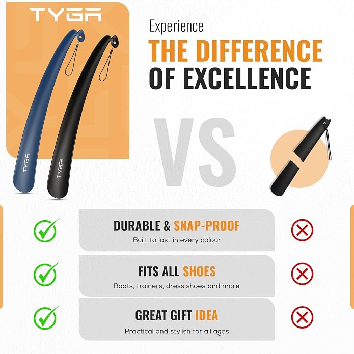 TYGA Shoe Horn Long Handled 17in 43cm Long Plastic Shoehorn for Men, Women, Senior Comfort Grip Shoe Horn Flexible Snap-Proof
