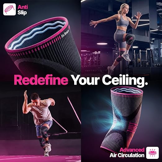 DR. BRACE Elite Compression Knee Brace for Women & Men, (2-Pack) Knee Support Compression Sleeve, Workout Sports Knee Braces for Meniscus Tear, ACL & Arthritis Pain Relief - Check Size Guide Video (Orion, Medium)