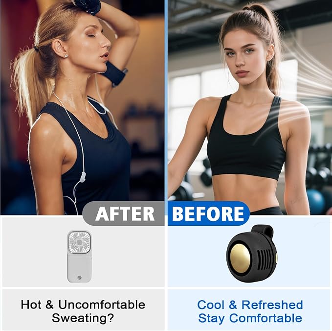 Portable Fan,2-in-1 Waist Clip On Bladeless, Ultra-Quiet Mini Personal Neck Fan 3 Speeds with 360°Adjustable Clip USB Rechargeable for Hiking,Office & Outdoor
