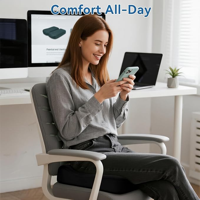 Adjustable Seat Cushion, Memory Foam Office Chair Cushion, Car Seat Cushion, Foldable Travel Cushion for Tailbone Pain, Sciatica Pain Relief, Lifting Cushion for Sitting, Driving, Traveling(Small)