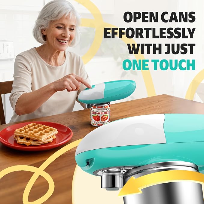 Electric Can Opener, One-Touch Automatic Can Opener Easy Side Cut All Can Sizes with Smooth Edge, Handsfree Battery Operated Kitchen Gadget Safe for Seniors & Arthritis