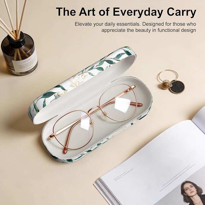 Hard Shell Leather Sunglasses Case,Classic Fashionable Cute Large Glasses Case for Women Men,Sunglass Eyeglasses