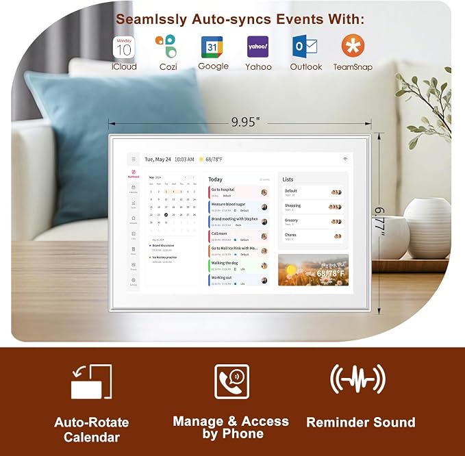 Whale Framely 10.1 Inch Digital Wall Calendar, Smart Family Schedule & Chore Chart,Meal planner, IPS FHD Touchscreen Wall Planner with Auto-Rotate, Wall Organizer, Gift for Father‘s Day/Grandpa