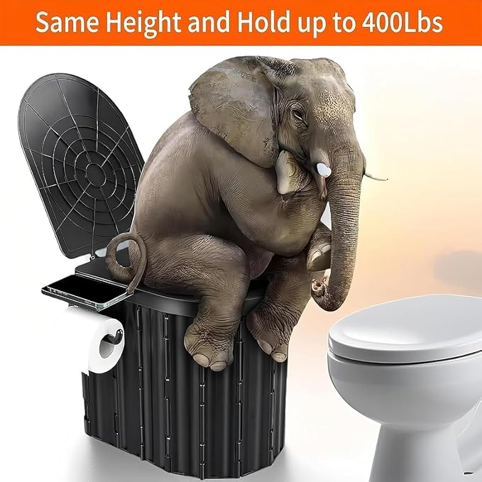 UOPBYEA Portable Camping Toilet for Adults With Leak-Proof Bags & Urine Gel | Washable, With Comfortable Cushion, 12-Inch Extra Wide Seat for Camping, Tent, Outdoor, Travel, RV, Beach, Truck Driver, Boat