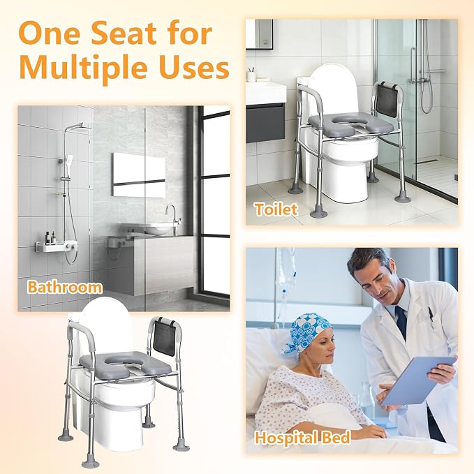 Toilet Seat Raised with Handles for Seniors, 440 Lbs Heavy Duty | Adjustable Raised Toilet Seat for Seniors, Elevated Toilet Riser with Handles, Commode Toilet for Elderly, Fit Any Toilet