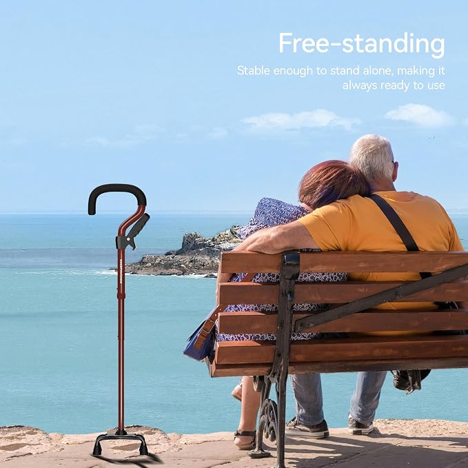 KingPavonini Canes for Women/Men with Second Handle, Foldable & Adjustable Walking Cane with 4-Pronged Base, Quad Cane for Stability, Standing, Balance, Leg Surgery Recovery