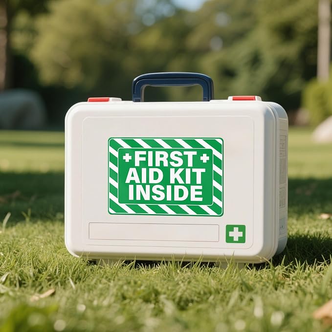 10 PCS Emergency First Aid Kit Inside Stickers 6 × 4 Inches | Vinyl, Strong Adhesion, Waterproof, Weatherproof, Self Adhesive, Peel and Stick, Ideal for Truck, Equipment, Business, Office