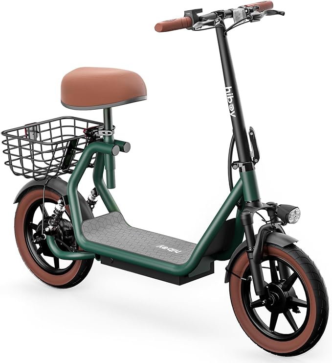 Hiboy Q2 Adult Electric Scooter with Seat & Phone Holder – 500W Motor, 22mi Range, 14" Wheels, Dual Suspension, Neon Lights, Foldable for Commute & Campus