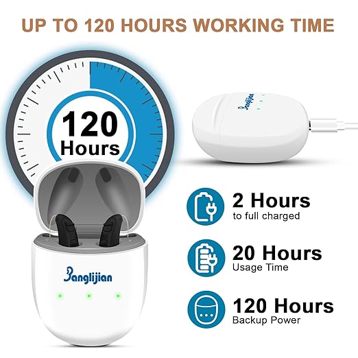 Banglijian BL04RD OTC Hearing Aids for Seniors - Rechargeable RIC Receiver in Canal Design, 16-Channel Clear Sound with Intelligent Noise Cancelling & Lower Distortion, Easy Operation (Pair, Black)