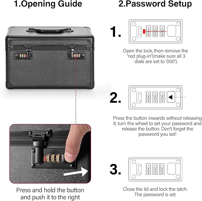 Medium Lock Box with Combination Lock – Portable Lockable Storage Box for Medicine, Cash & Personal Items, Childproof Security Case for Home Dorm Office, 11.2x7.4x6.8 Inch, Black
