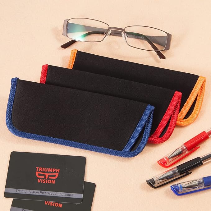 TRIUMPH VISION 3 Pack Reading Glasses Pouch Soft Case Eyeglass Sleeve Slim | Alternative to Bulky Case in bag, Lightweight Lined Padded Protect Optical lens Slip in, Cute Pattern Portable for Daily Use
