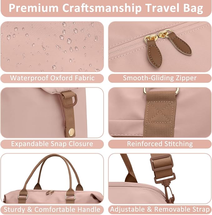 ELONGRIVER Travel Duffle Bag for Women, Weekender Bags, Hospital Bag for Labor Delivery, Lightweight Tote Duffel Overnight Bag with Luggage Sleeve, Airplane Travel Bags with Toiletry Bag, Large, Pink