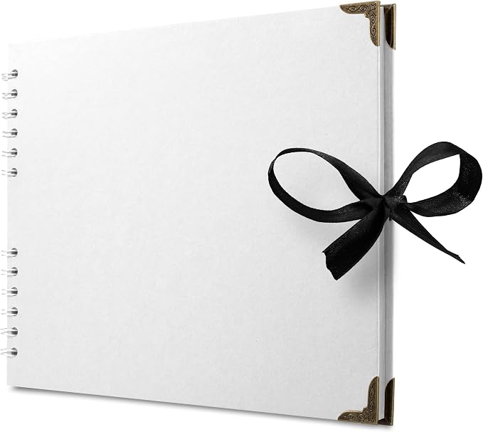 Bstorify Square Scrapbook Photo Albums 50 Pages (28 x 22 cm) White Thick Paper, Hardcover, Metal Corners, Ribbon Closure - Ideal for Your Scrapbooking Albums, Art & Craft Projects 11 X 8.5 Inch
