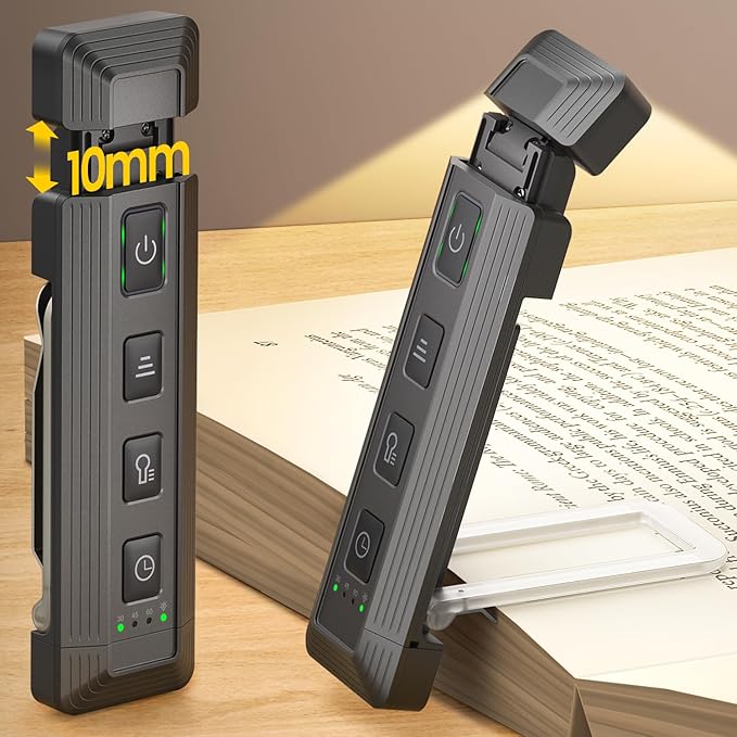 Glocusent Extendable Book Lights for Reading at Night, 5 Enhanced Brightness & 3 Colors with Sleep Aid & Timers, Clip on USB Rechargeable Reading Light for Books in Bed, Ideal Book Lovers Gifts