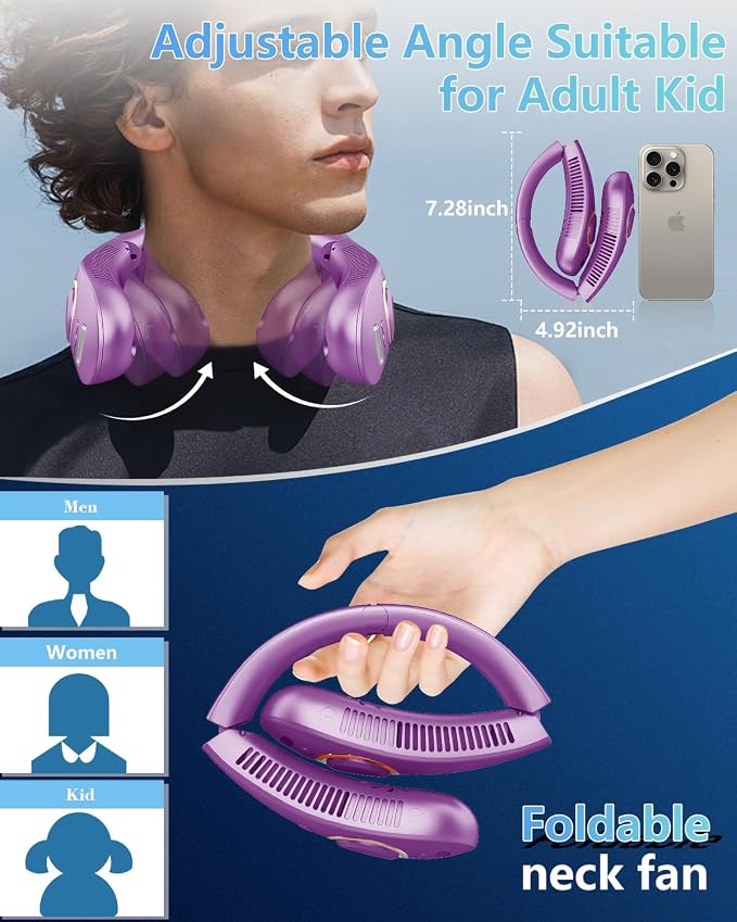 Portable Neck Fan Rechargeable,Bladeless Misting Fan Around Neck Fans that Blow Cold Air,Wearable Cooling Fan Mister Over the Neck,Headband Mobile Nevk Cooler Best Gifts for Women Men Adults