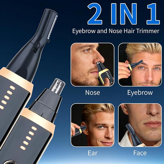 2026 Rechargeable Nose & Ear Hair Trimmer, Dual-Edge Blade Electric Clipper for Women Men, Facial & Eyebrow Hair Removal Tool, Powerful Motor, Painless, Easy to Clean