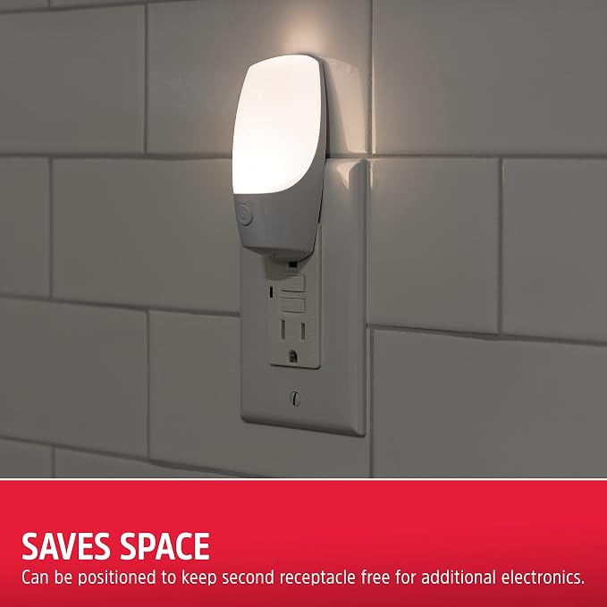 Energizer Manual On/Off LED Night Light Plug-in, Push Button, Compact, Contemporary, for Bedroom, Livingroom, Hallway, Bathroom, Nursery, Basement, White, 83661, 4 Pack