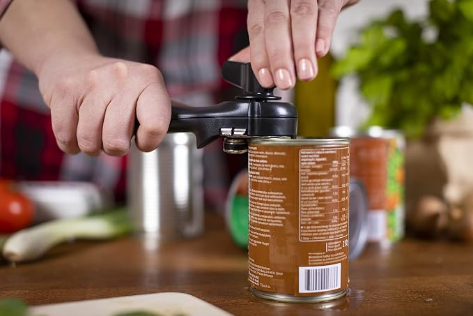 Kuhn Rikon Auto Safety LidLifter Can Opener with Ring-Pull Tool – Smooth-Edge Side-Cut Design for Safe, Touch-Free Lid Removal – Easy-Turn Handle, Swiss Engineered, Red
