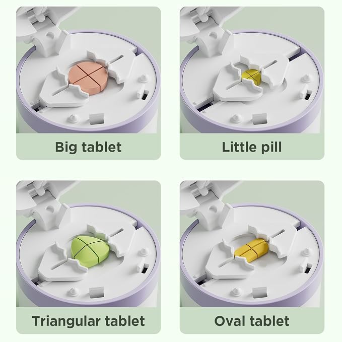 Pill Cutter 1/4 - Pill Splitter with Stainless Steel Blade for Cutting Small Pills or Large Pills in one Fourth, Suitable for Cuting Vitamins, Tablets (1-4 Purple)