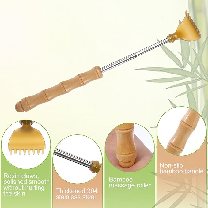 Extendable Bamboo Backscratcher, Portable Back Scratcher Telescoping Body Scratcher for Men Women