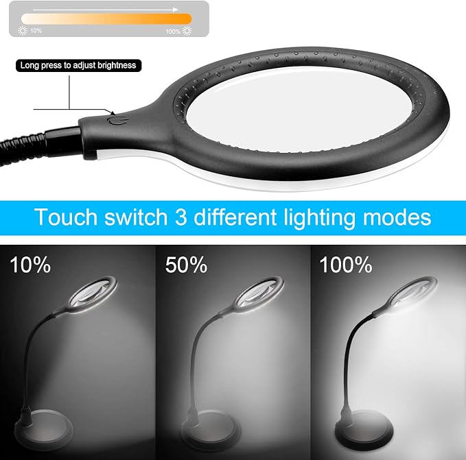 Magnifying Glass Lamp,5X Magnifier LED Light and Flexible Neck,Magnifying Lamp USB Powered,Perfect for Reading,Hobbies,Task Crafts or Workbench | Magnifying Lamp USB Powered Perfect for Reading, Hobbies, Task Crafts or Workbench