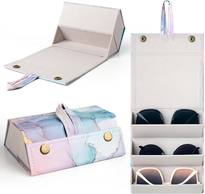 Sunglasses Travel Case,Foldable Eyeglasses Case, Portable Multiple Glasses Case for Women Men Girls