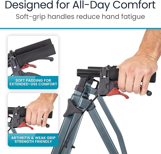 Vive Mobility Lightweight Walker for Seniors - Narrow, Folding Walker | W/Wheels for Small & Tight Spaces - Light Weight for Balance, Compact Doorways, Foldable - Portable & Collapsible for Travel