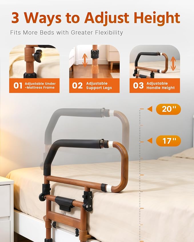 Sangohe Bed Rails for Elderly Adults Safety - Foldable Bed Rail for Senior & People Falling Out of Bed - Bed Rail for Elderly, Height Adjustable, Fits Thick Mattress, Hold up to 300 Lbs, KDB504M-01