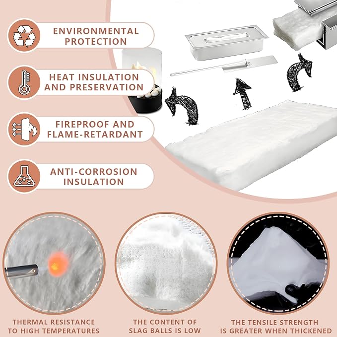 eieioo Ceramic Fiber Insulation, 2300F Ceramic Fiber Blanket, 24"x12"x0.5" Thick Fireproof Insulation Blanket for Wood Stove Baffle, Fireplace, Forges, Pizza Ovens, Chimney, Boiler(24"x12"x0.5")