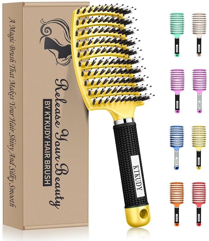 Detangling Brush for Women & Kids, Wet & Dry Hair, All Hair Types | Less pulling & breakage, Boar bristles tame frizz & add shine, Vents for faster blow-drying, Lightweight 4 oz, Non-slip grip