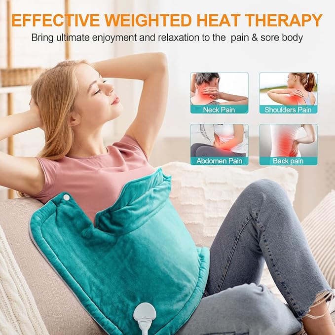 Heating Pad for Neck and Shoulders and Back, Christmas Gifts for Women Gifts for Mom Wife Men Dad, Mom Gifts for Christmas, Weighted Neck Heating Pads, 6 Heat Settings 4 Auto-Off,17"x23" Blue