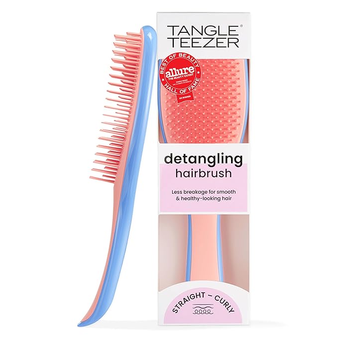 Tangle Teezer Ultimate Detangler Brush, Straight to Wavy, Apricot Blaze | Patented two-tier, regular-flex teeth reduce breakage & split ends on wet or dry hair; Shower-friendly hairbrush for all ages