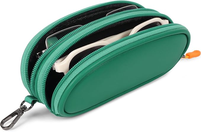Double Eyeglasses Case Soft Portable Zipper Sunglasses Pouch with Keychain Clip for Men Women