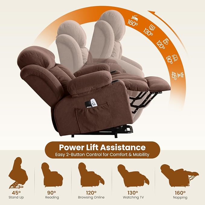 Electric Power Lift Recliner Chair Sofa with Massage and Heat for Elderly,Lift Chair with Cup Holder & Side Pockets for Living Room
