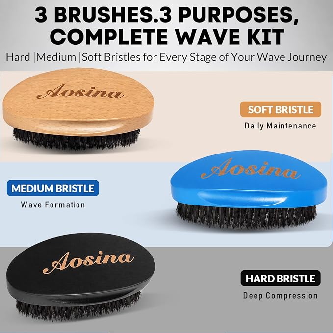 Soft 360 Wave Brush for Men, 100% Pure Boar Bristle Hair Brush for Men, Beech Wood Curved Palm Brush for Fresh Cuts, Beginners, Short Hair Waves & Beard Grooming