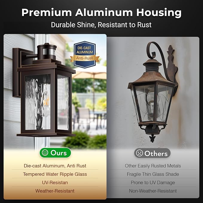VIANIS Motion Sensor Outdoor Light Fixture, 2 Pack Outdoor Wall Lights | Adjustable Sensitivity, Oil-Rubbed Bronze, Anti-Rust Aluminum, Waterproof Outdoor Lanterns for Porch, Front Door, Entrance