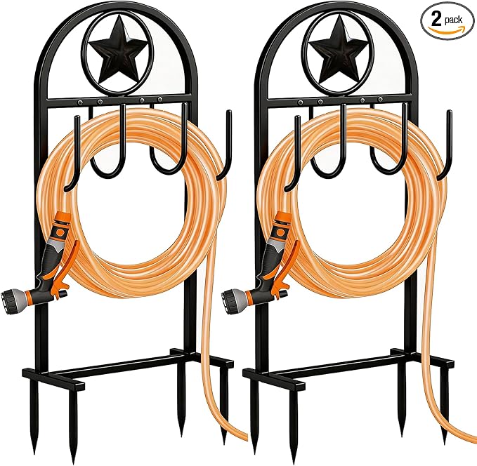 Garden Hose Holder -Upgraded Hose Holder Holds 100-feet Hose,Freestanding Heavy Duty Hose Hanger,Sturdy Hose Stand for Lawn & Yard (Star, 2)