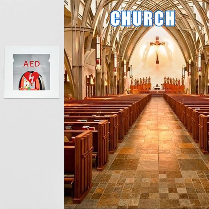 Wall Mounted AED Storage Cabinet, Steel AED Defibrillator Cabinet with Clear Viewing Window, Non-Alarmed Emergency AED Holder for Offices, Schools, Gyms & Public Spaces, White