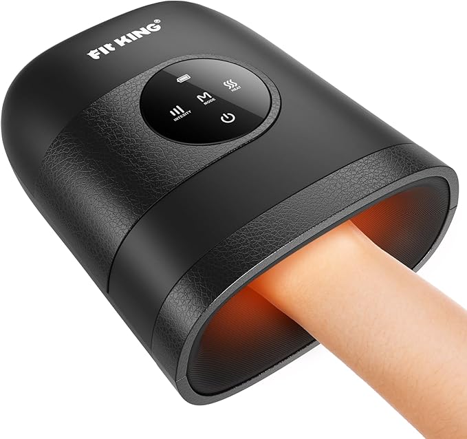 FIT KING Hand Massager with Heat for Hand Massage and Arthritis Carpal Tunnel Finger Numbness Relief - Cordless & Portable & Touch Screen - Ideal for Women Men Parents